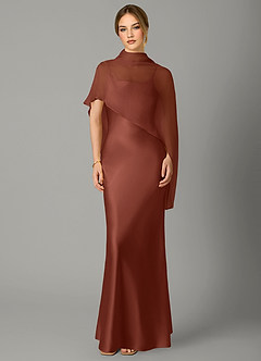 Azazie Jaleesa 신부 들러리 드레스 A라인 하이넥 스트레치 새틴 바닥 길이 드레스 image1