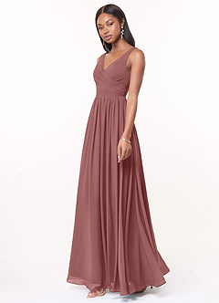 Azazie Keyla Bridesmaid Dresses Desert Rose A-Line V-Neck Pleated Chiffon Dress image2