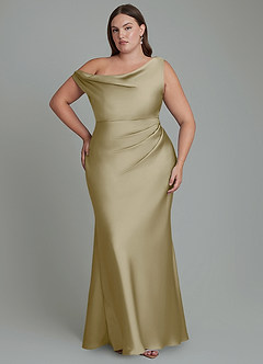 Azazie Emerson Bridesmaid Dresses Moss Green Mermaid Off the Shoulder Stretch Satin Dress image8