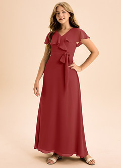 Azazie Lainey Junior Abito A-Line in Chiffon Con Tasche Ruggine image5