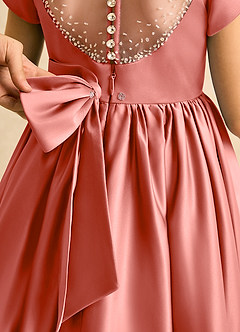 Azazie Toffee Abiti da Ragazza di Fiori Abito Stile Principessa in Raso Opaco Fiocco Salmone Rosa image7