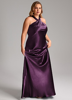 Azazie Doretta Bridesmaid Dresses Plum Mermaid Bow Metallic Satin Dress image11