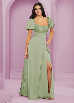 Barbie ♥ Azazie Bridesmaid Dresses Dusty Sage A-Line Ruched Stretch Satin Dress image4