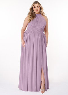 Azazie Iman Robes de demoiselle d'honneur Robe Trapèze en Mousseline de soie Ligne A froncée Glycine image8