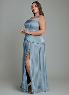 Azazie Stephanie Rochii de domnișoară de onoare A-Line Plisată Satin elastic Lungime până la podea Rochie image10