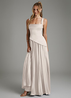 Azazie Stephanie Bridesmaid Dresses White Alabaster A-Line Corset Stretch Satin Dress image1