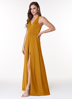 Azazie Ceria Final Sale Matcha A-Line V-Neck Stretch Satin Dress image5