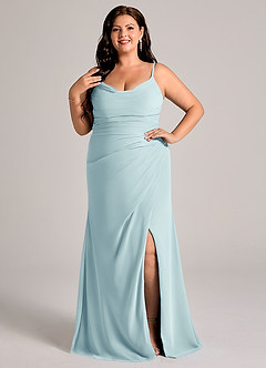 Azazie Deandra Bridesmaid Dresses Sea Glass Mermaid Pleated Chiffon Dress image7