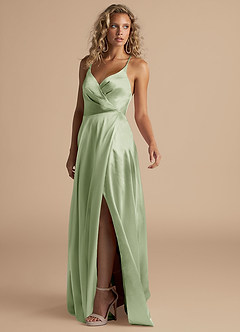 Azazie Davis Brautjungfernkleider A-Linie Plissee Metallischer Satin Kleid Staubiger Salbeigrün image5