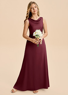 Azazie Kiki Junior Cabernet A-Line Bow Stretch Satin Dress image1