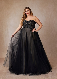 Azazie Persephone Wedding Dresses Black Champagne Ball-Gown Lace Tulle Dress image9