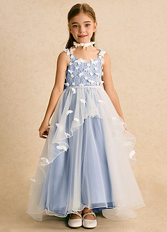 Azazie Darlina Flower Girl Dresses Ivory Ice Ball-Gown Lace Tulle Dress image4