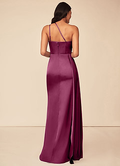 Azazie Maron Bridesmaid Dresses Mulberry A-Line One Shoulder Stretch Satin Dress image2