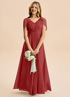 Azazie Emma Junior Robe Trapèze en Mousseline de soie Plissée Rouille image3