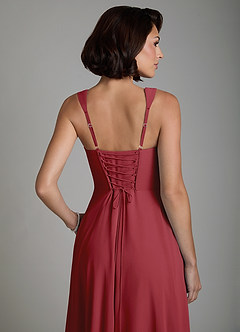 Azazie Azaria Bridesmaid Dresses Pomegranate A-Line Corset Chiffon Dress image2