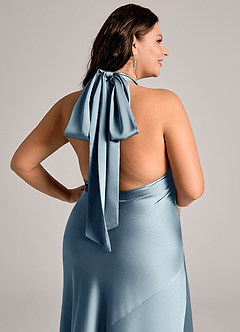 Azazie Velli Abiti da Damigella Abito Sirena in Raso Elasticizzato Collo Alto Blu Polveroso image13