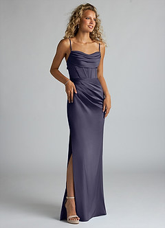 Azazie Mai Bridesmaid Dresses Stormy Sheath Pleated Stretch Satin Dress image3