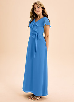 Azazie Lainey Junior Abito A-Line in Chiffon Con Tasche Blue Jay image3