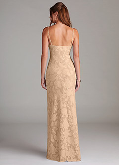 Azazie Tianna Bridesmaid Dresses Champagne Sheath Lace Floral Burnout Dress image2