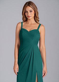 Azazie Micky Bridesmaid Dresses Peacock A-Line Pleated Mesh Dress image7