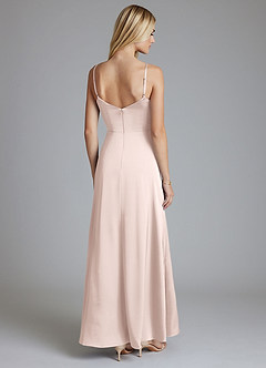Azazie Azuree Bridesmaid Dresses Blushing Pink A-Line Pleated Stretch Satin Dress image2