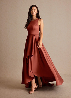 Azazie Niles Mère de la mariée Robes Robe Trapèze en Satin extensible Traînes Terracotta image3