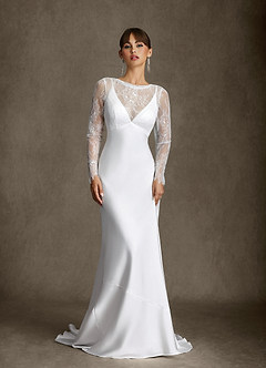 Azazie Indiah Wedding Dresses Diamond White Mermaid Stretch Satin Dress image1