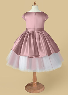 Azazie Haru Flower Girl Dresses Ball-Gown Lace Matte Satin Knee-Length Dress image7