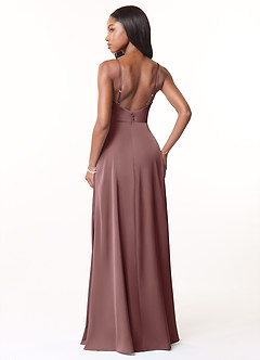 Azazie Brielle Bridesmaid Dresses Vintage Mauve A-Line Cowl Spaghetti Straps Stretch Satin Dress image2