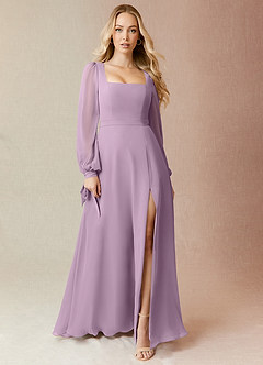 Azazie Leonia Bridesmaid Dresses Wisteria A-Line Long Sleeve Chiffon Dress image3