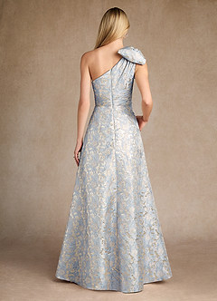 Azazie Easton vestidos de madre de la novia Vestido de Azul Polvoriento de Jacquard de Corte En A con Hombro unilateral image3