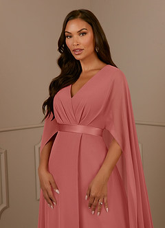 Azazie Isa Mère de la mariée Robes Robe Trapèze en Mousseline de soie Col V plissé Antique Rose image5