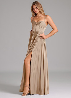 Azazie Tyla Bridesmaid Dresses Taupe A-Line Sweetheart Neckline Stretch Satin Dress image6