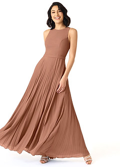 Azazie Lindie Vestidos de damas de honor Vestido de Bronceador de Gasa de Corte en A con Cuello en V plisado image3