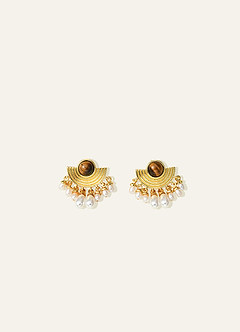 front Tiger Eye & Freshwater Pearl Fan Drop Earrings