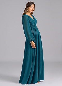 Azazie Palerma Bridesmaid Dresses Ink Blue A-Line Long Sleeve Chiffon Dress image3