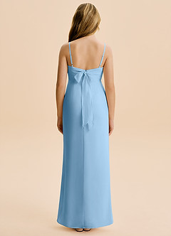 Azazie Mai Junior Steel Blue Sheath Pleated Chiffon Dress image2