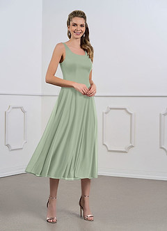 Azazie Myka  Final Sale A-Line Lace Mesh Tea-Length Dress image6