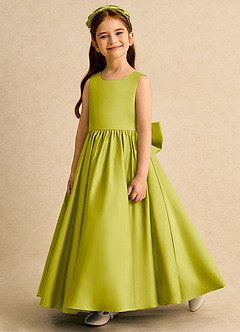Azazie Nellia Flower Girl Dresses Lemongrass A-Line Bow Matte Satin Dress image3
