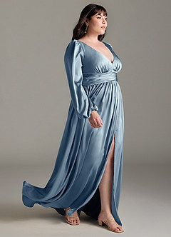 Azazie Norah Brautjungfernkleider A-Linie Stretch-Satin Kleid Staubblau image10