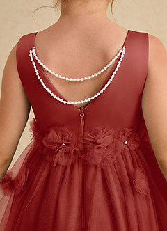 Azazie Lux Flower Girl Dresses Terracotta A-Line Beaded Tulle Dress image6