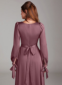 Azazie Leonia Rochii de domnișoară de onoare A-Line Mânecă lungă Satin elastic Lungime până la podea Rochie image7