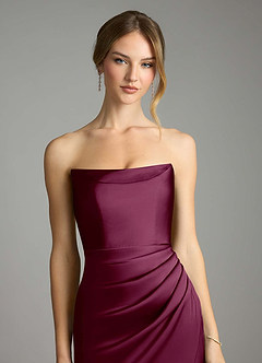 Azazie Leonis Bridesmaid Dresses Mulberry Mermaid Pleated Stretch Satin Convertible Dress image4