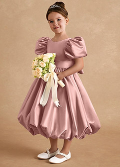 Azazie Jellybean Blumenmädchenkleider Ballkleid Gestreift Matte Satin Kleid Roségold image1