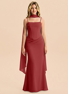 Azazie Sorrel Junior Rust Mermaid Pleated Chiffon Dress image1