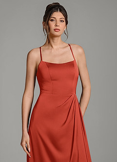 Azazie Frankie Bridesmaid Dresses Rust A-Line Pleated Stretch Satin Dress image6