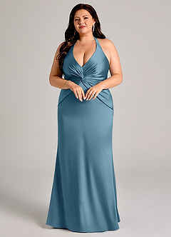 Azazie Valerie Vestidos de damas de honor Vestido de Bermudas de Satén Elástico de Corte Sirena con Plisado image9