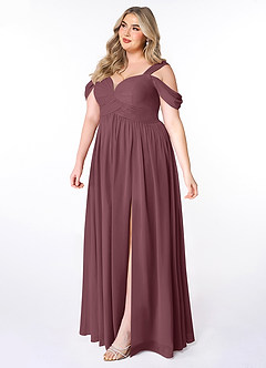Azazie Lianne Bridesmaid Dresses Sangria A-Line Off the Shoulder Chiffon Dress image9