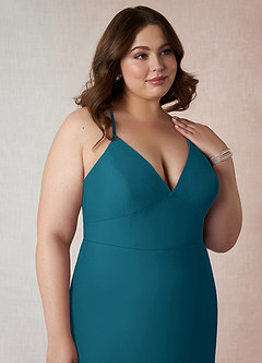 Azazie Becca Bridesmaid Dresses Ink Blue Sheath V-Neck Chiffon Dress image12