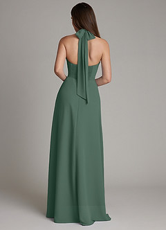 Azazie Myra Bridesmaid Dresses Sea Moss A-Line High Neck Chiffon Dress image2